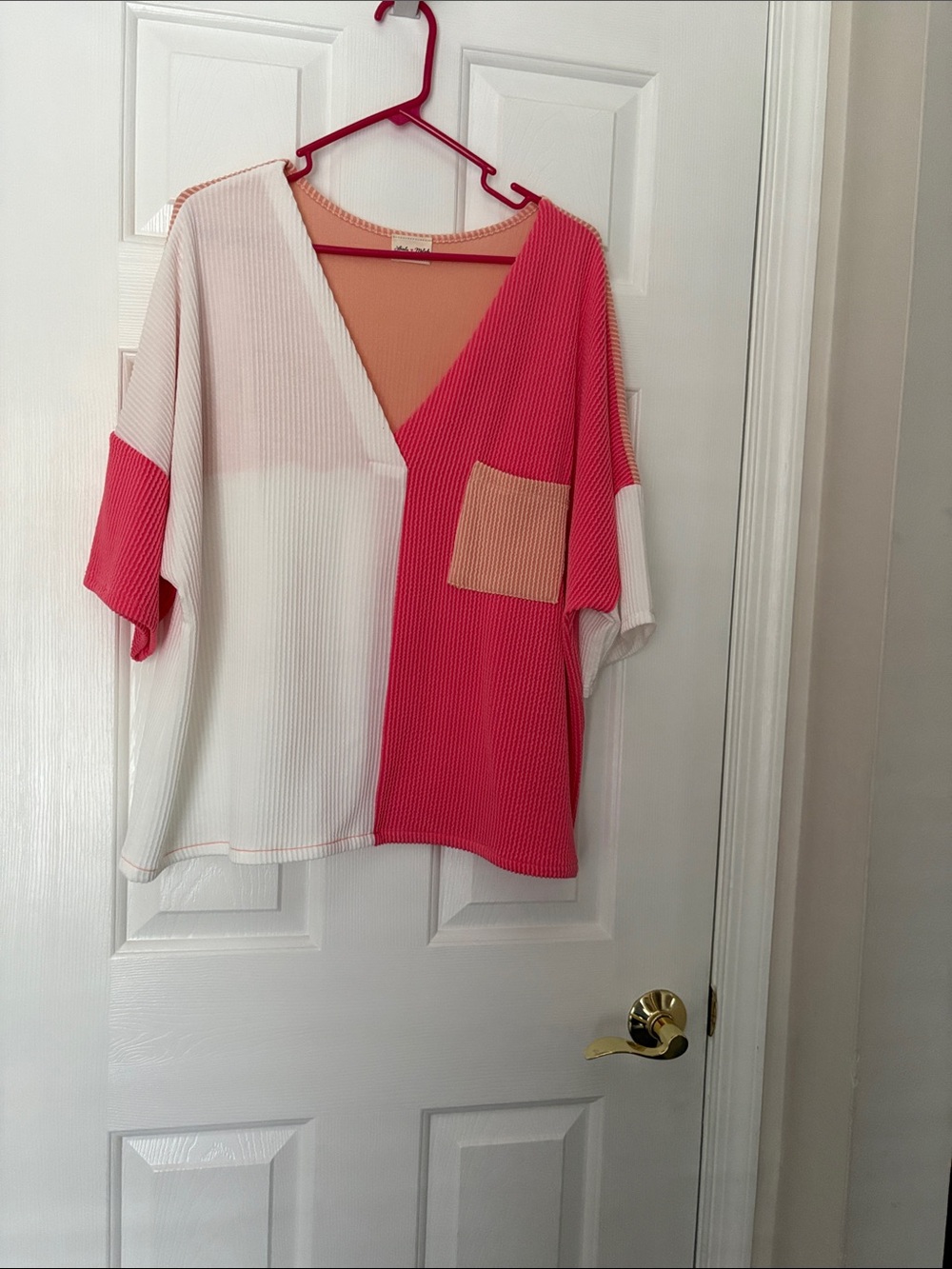 Lovely Melody Colorblock V-Neck Tunic in Pink, Cream & Peach